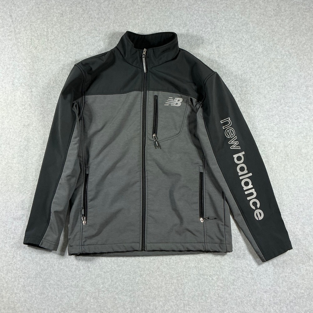 New Balance Mens Softshell Jacket Grey Black Full Zip Fleece Lined Size M